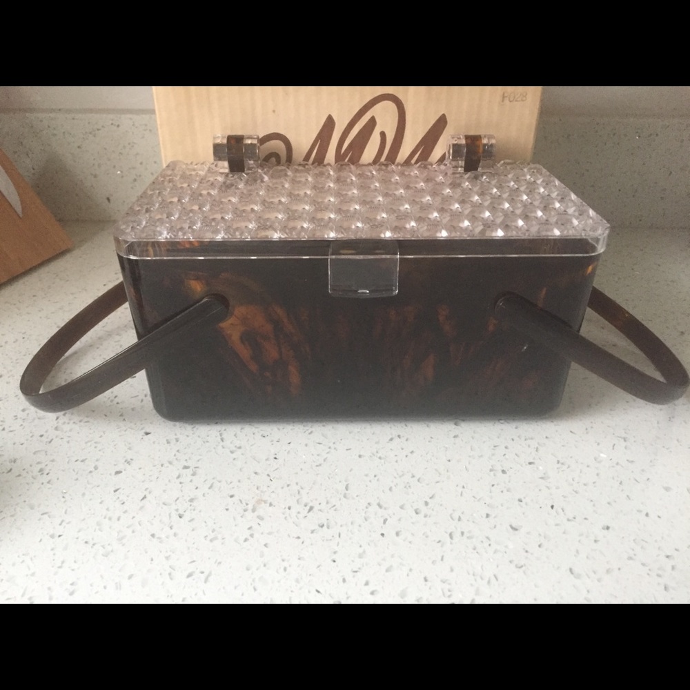NOS vintage lucite box purse in tortoise shell.